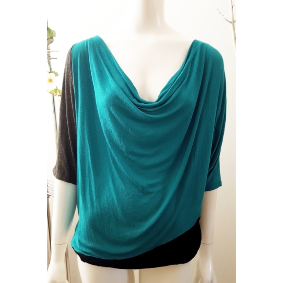 Seductions☆80's Block Color💚Multicolor Top - Picture 2 of 4